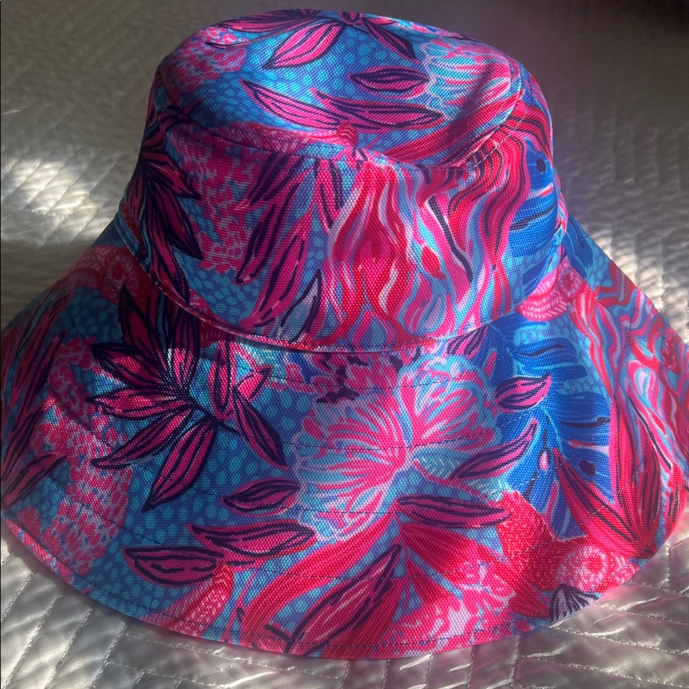 Lilly Pulitzer Ruby Red Wild Times Pink and Blue Floral Bucket Hat